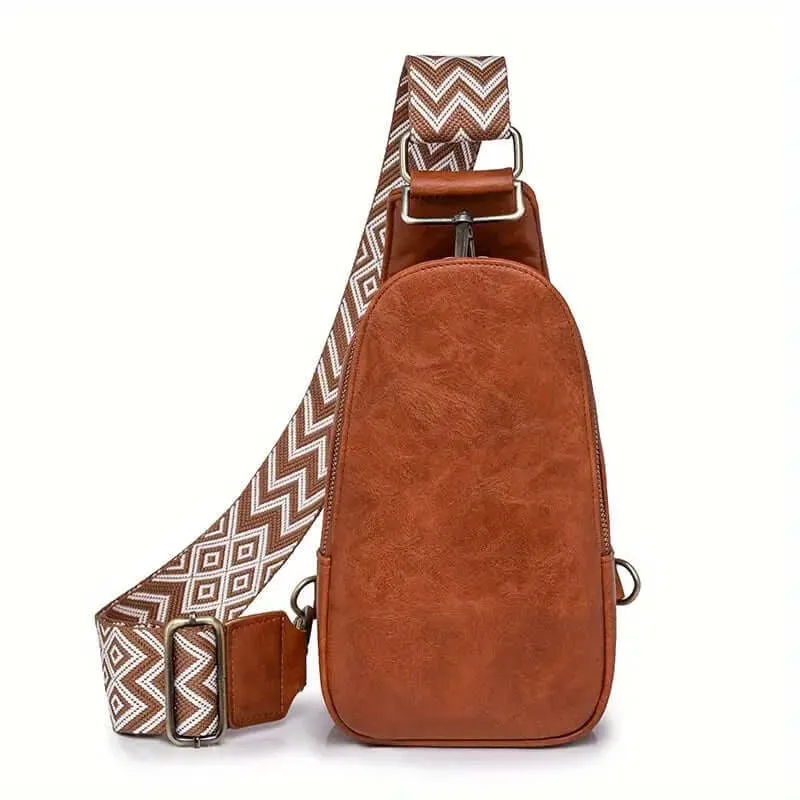 BohoVibe PU Leather Sling Bag with Wide Guitar Strap
