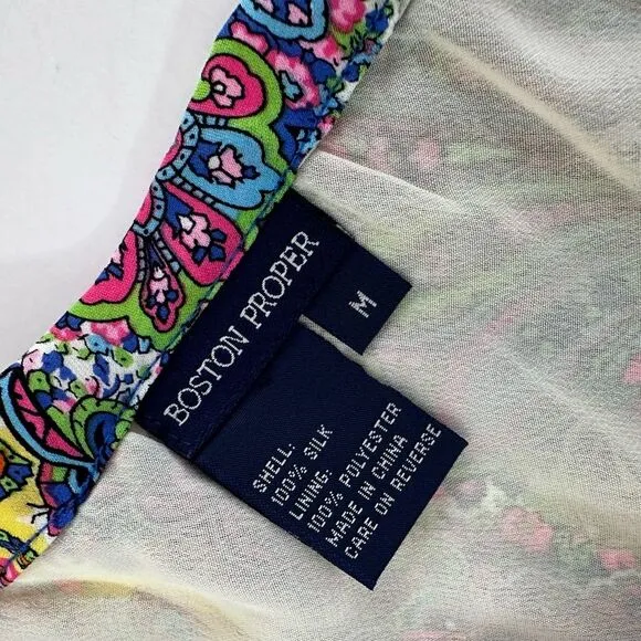 Boston Proper Silk Multicolor Paisley 90s Y2K Style Midi Skirt Size M