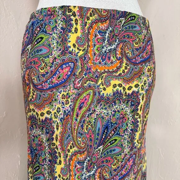 Boston Proper Silk Multicolor Paisley 90s Y2K Style Midi Skirt Size M