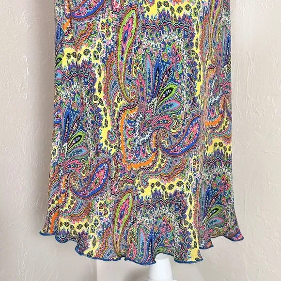 Boston Proper Silk Multicolor Paisley 90s Y2K Style Midi Skirt Size M