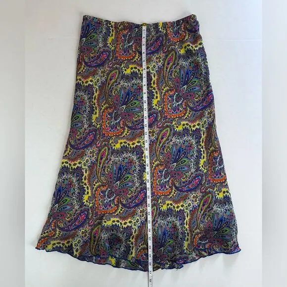 Boston Proper Silk Multicolor Paisley 90s Y2K Style Midi Skirt Size M