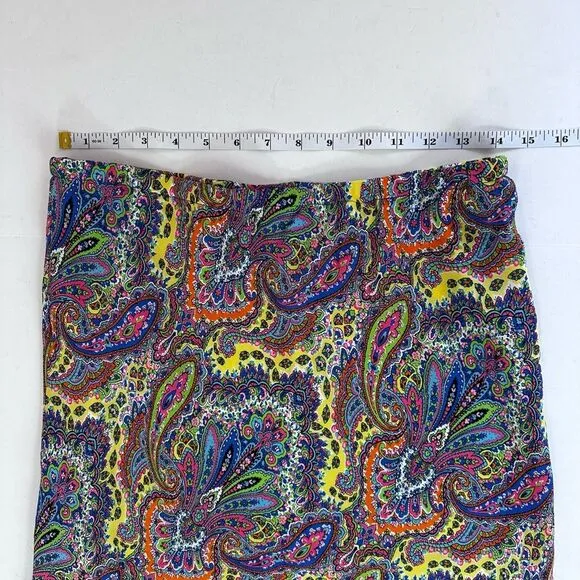 Boston Proper Silk Multicolor Paisley 90s Y2K Style Midi Skirt Size M