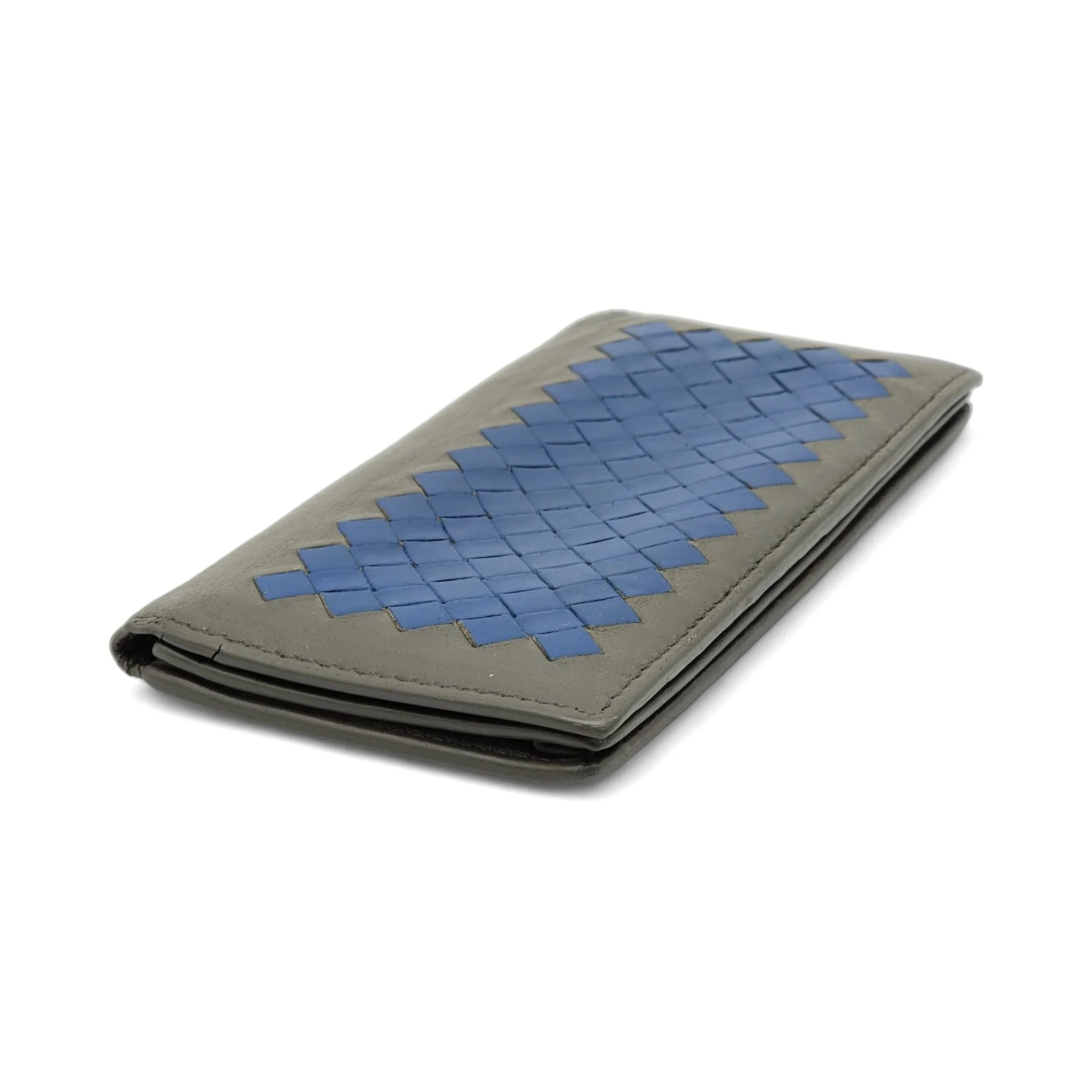 Bottega Veneta Nappa Intrecciato Bi-Fold Wallet in Gray Blue