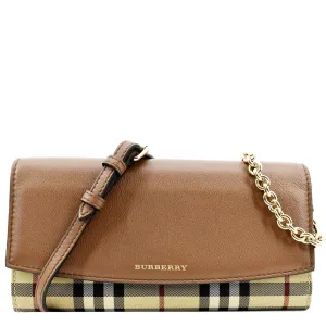 BURBERRY Henley House Check Leather Wallet On Chain Crossbody Bag Brown