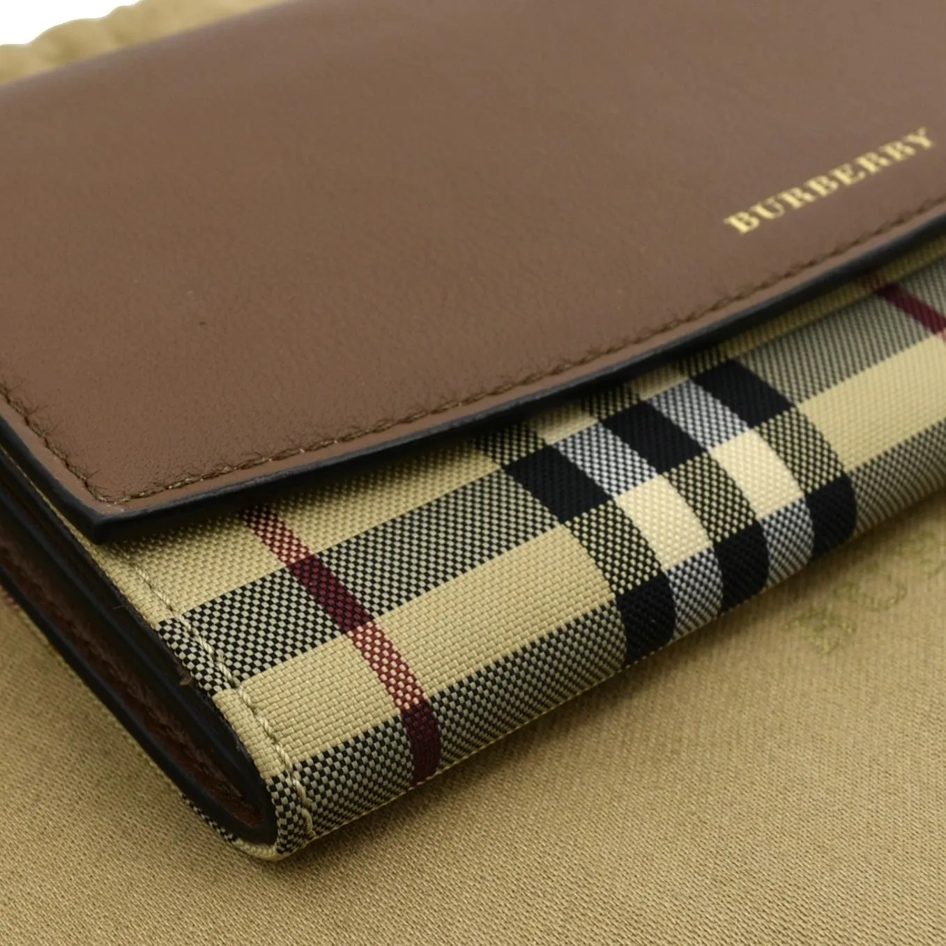 BURBERRY Henley House Check Leather Wallet On Chain Crossbody Bag Brown
