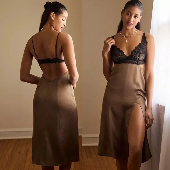 By Anthropologie Lace-Top Satin Chemise size 14 new with tag nwt