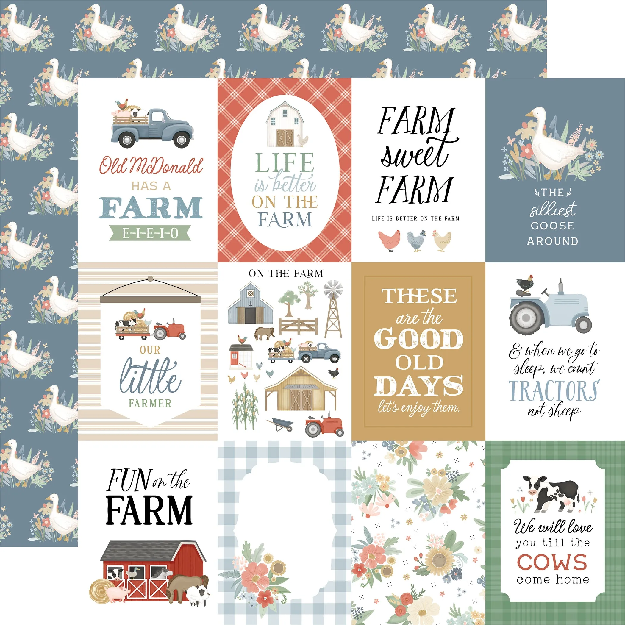 Carta Bella - On The Farm - 12x12 Single Sheets - 3x4 Journaling Cards