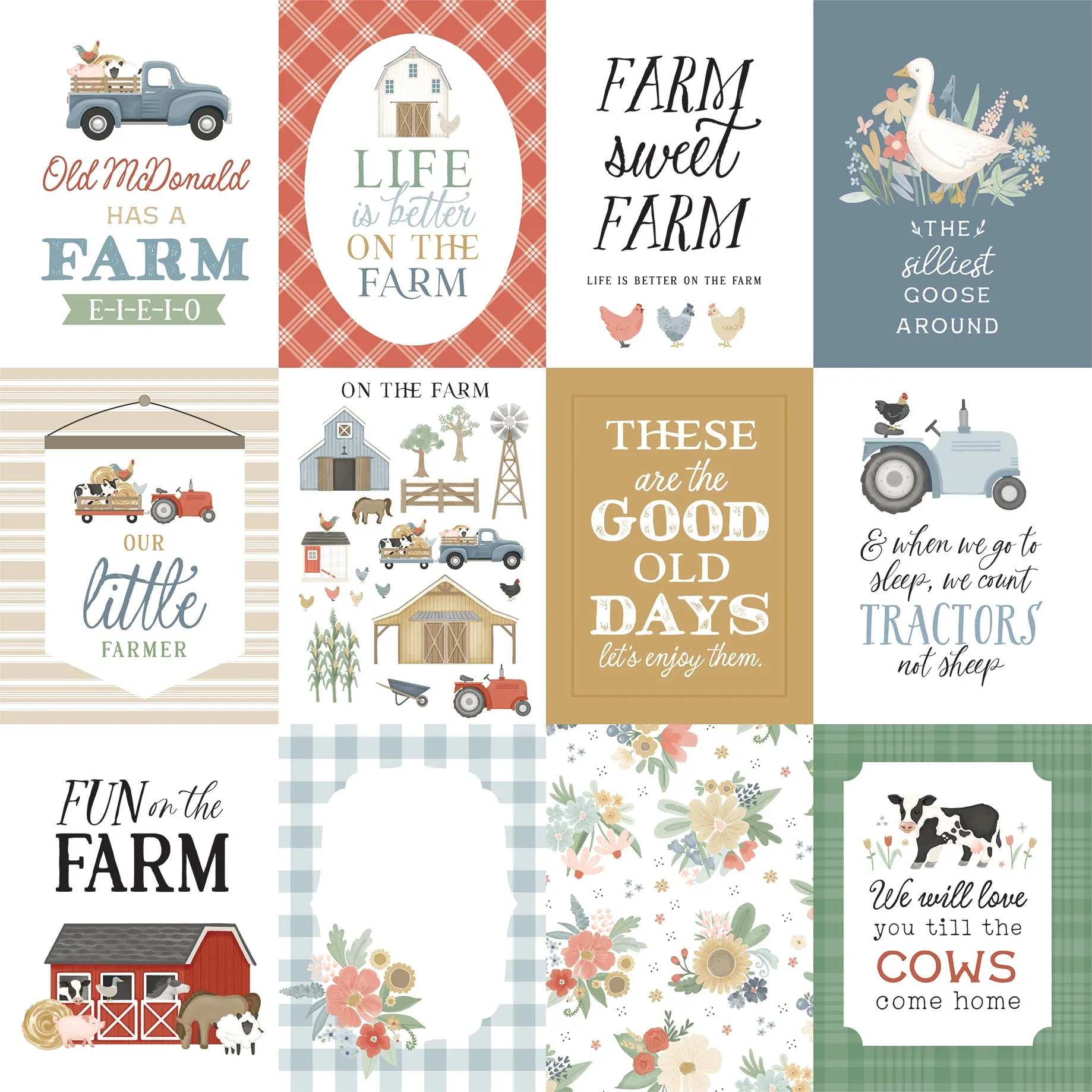 Carta Bella - On The Farm - 12x12 Single Sheets - 3x4 Journaling Cards