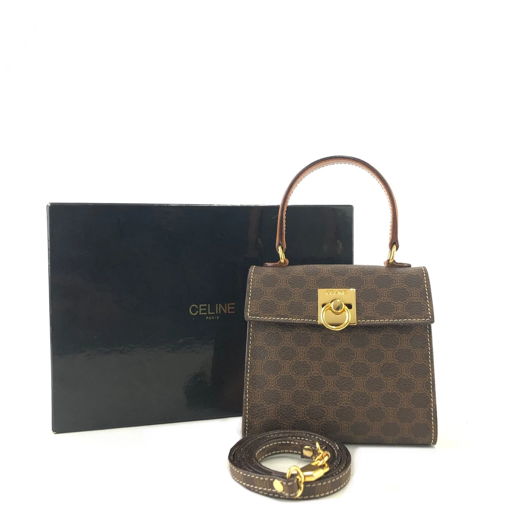 CELINE Macadam Gancini Top handle Handbag Shoulder bag 2way Brown Old CELINE Vintage ummetd