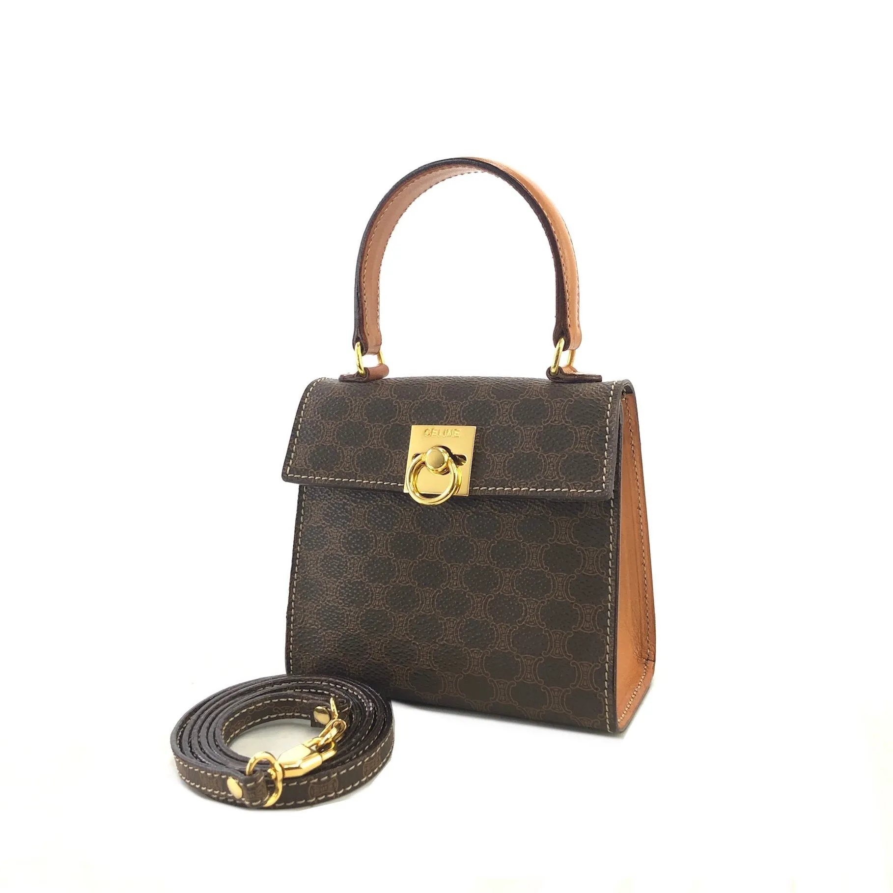 CELINE Macadam Gancini Top handle Handbag Shoulder bag 2way Brown Old CELINE Vintage ummetd
