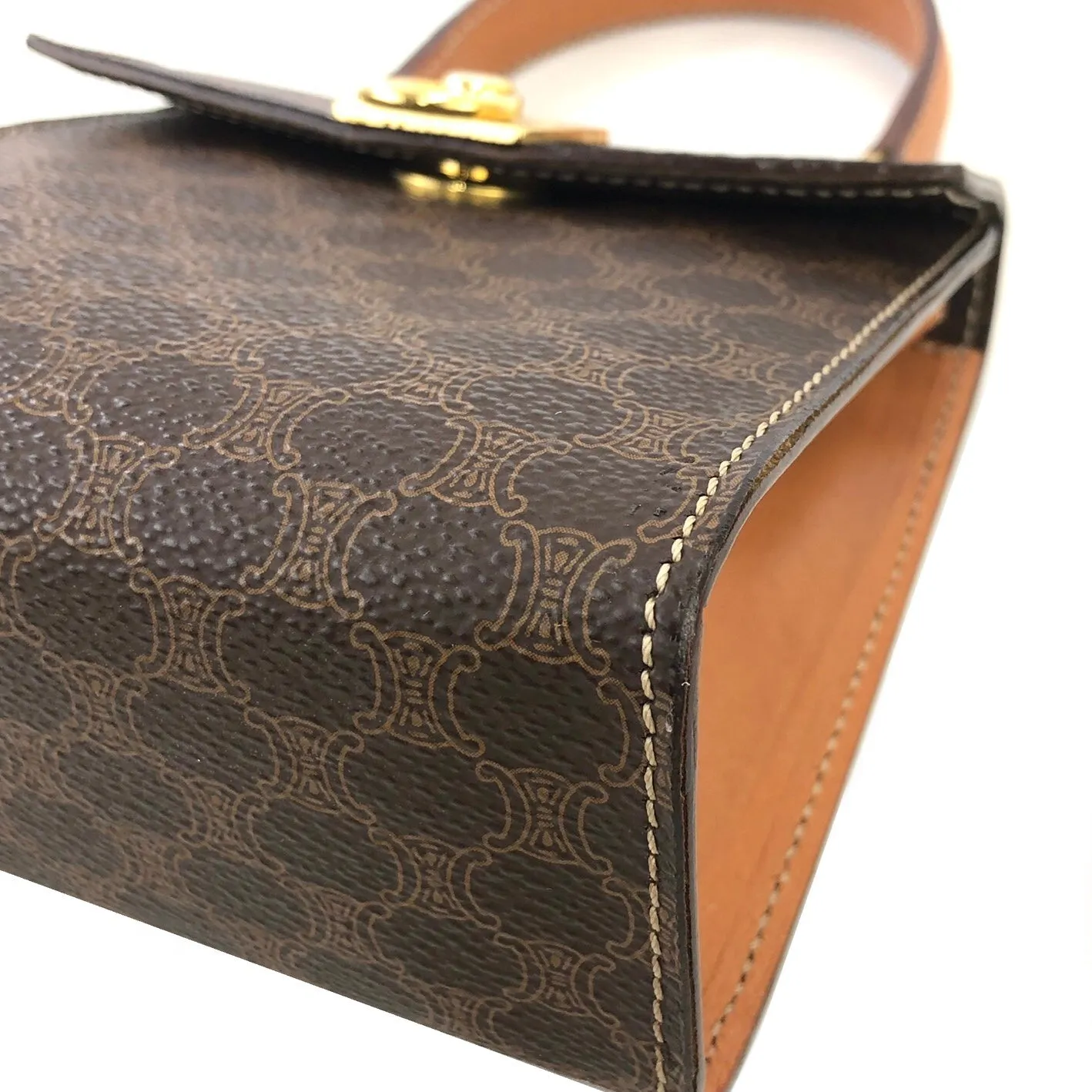 CELINE Macadam Gancini Top handle Handbag Shoulder bag 2way Brown Old CELINE Vintage ummetd