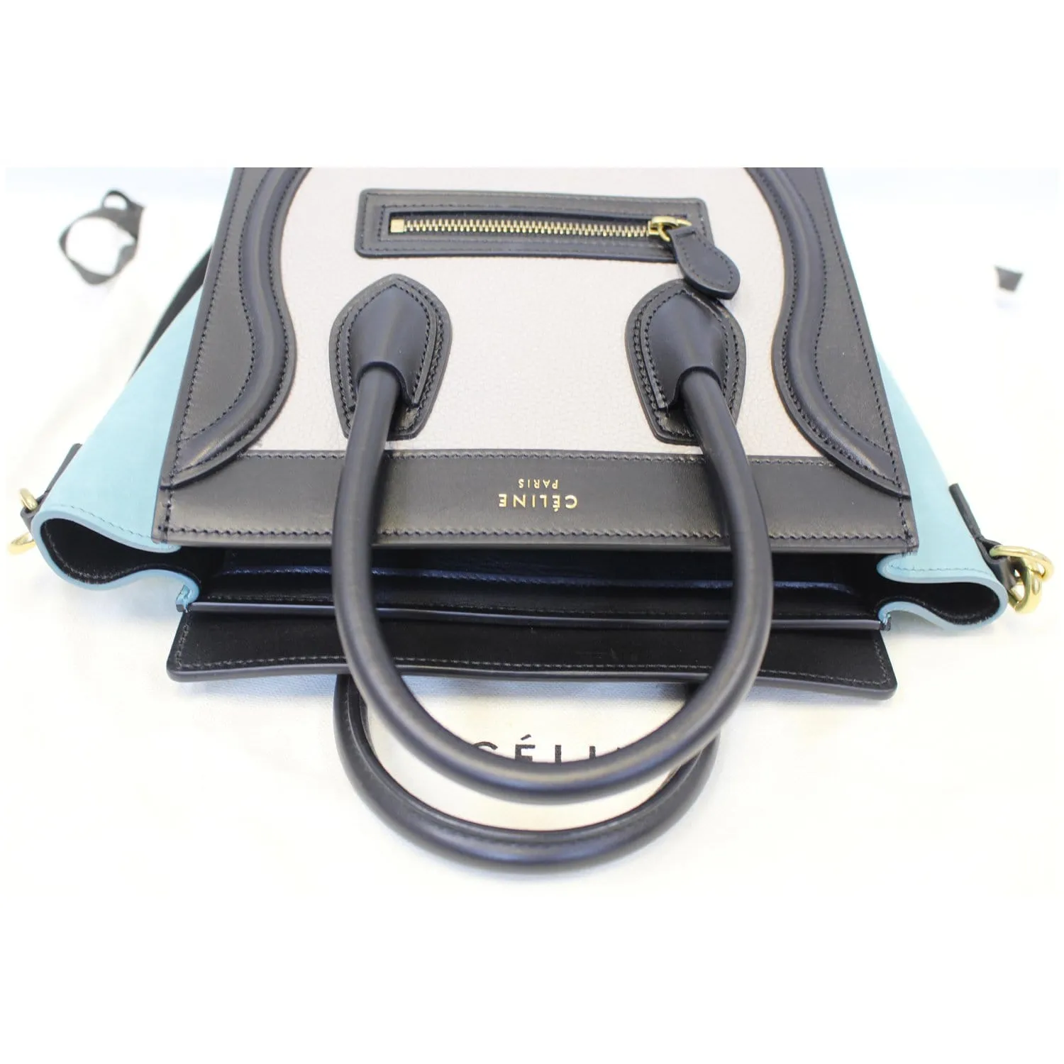 CELINE Nano Luggage Calfskin Leather and Suede Crossbody Bag Tricolor