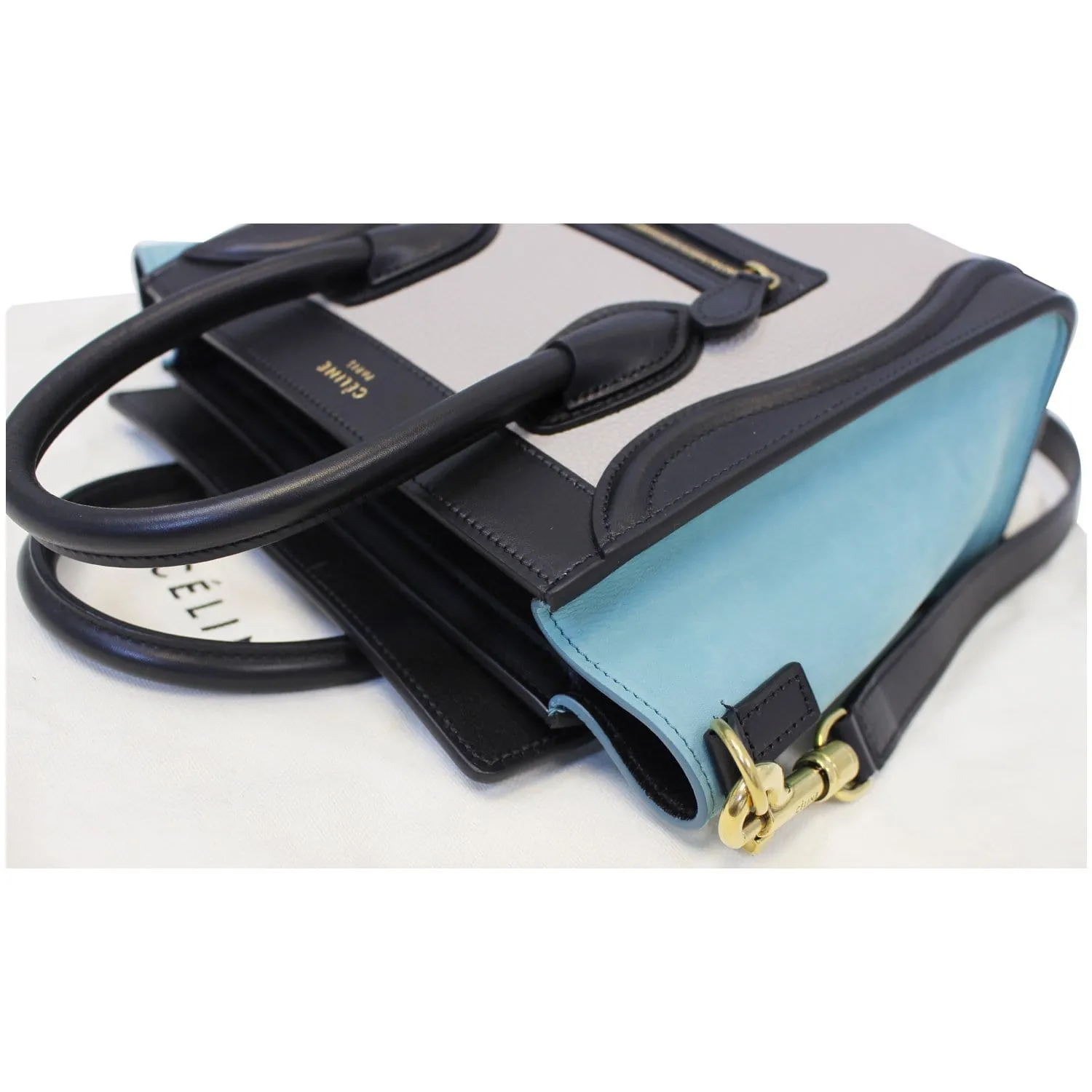 CELINE Nano Luggage Calfskin Leather and Suede Crossbody Bag Tricolor