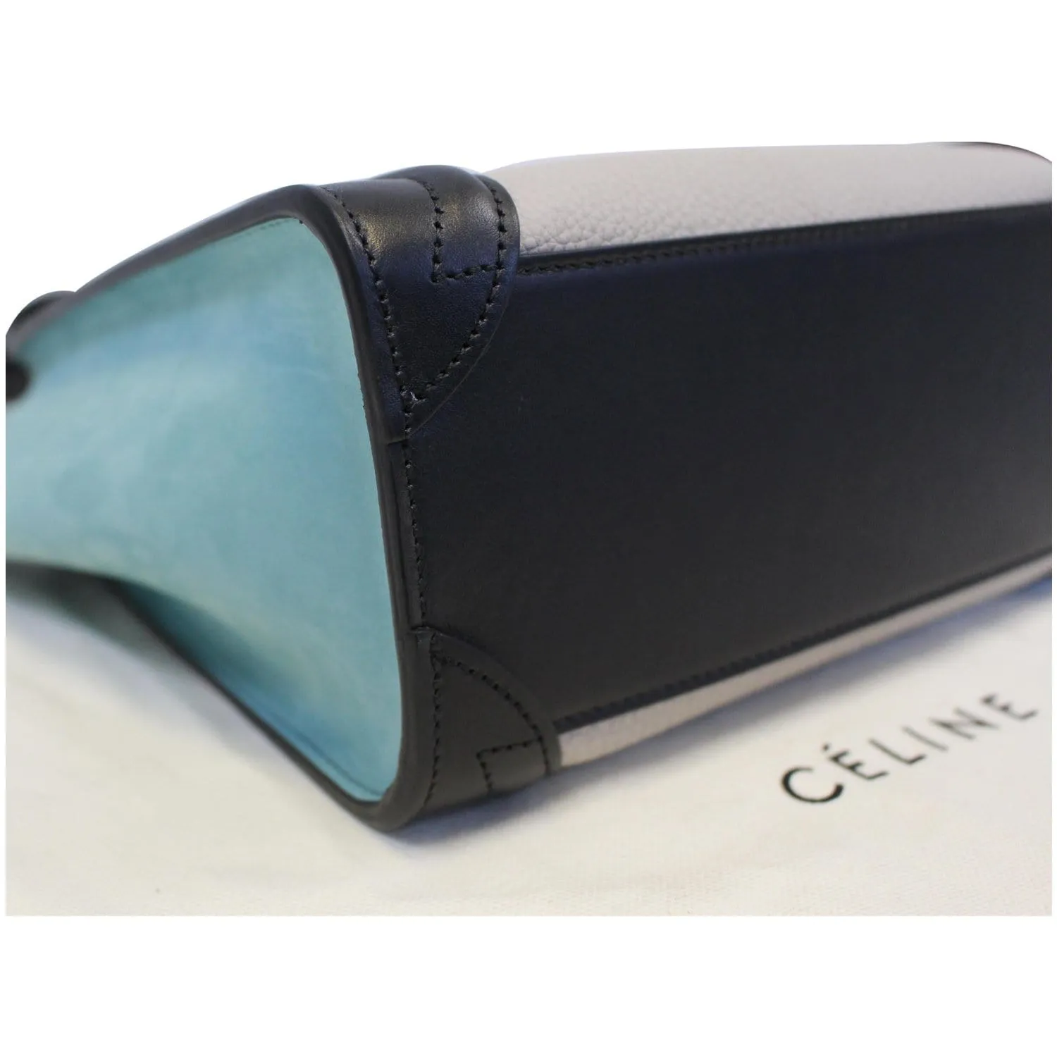 CELINE Nano Luggage Calfskin Leather and Suede Crossbody Bag Tricolor
