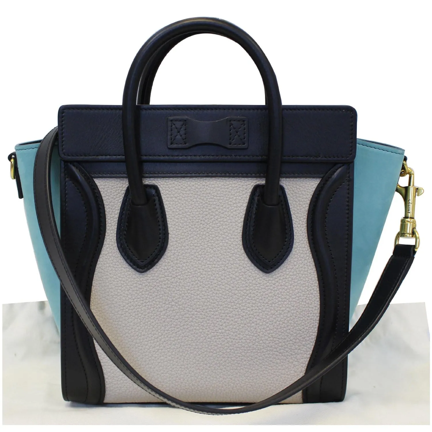 CELINE Nano Luggage Calfskin Leather and Suede Crossbody Bag Tricolor