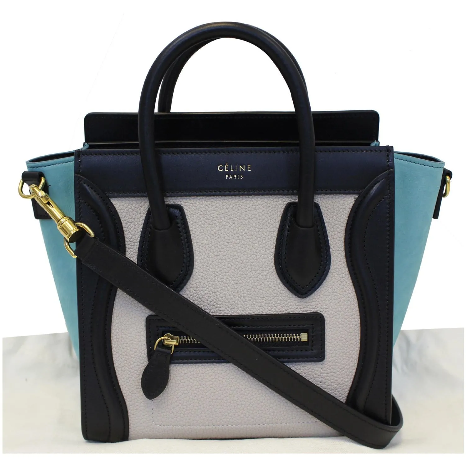 CELINE Nano Luggage Calfskin Leather and Suede Crossbody Bag Tricolor