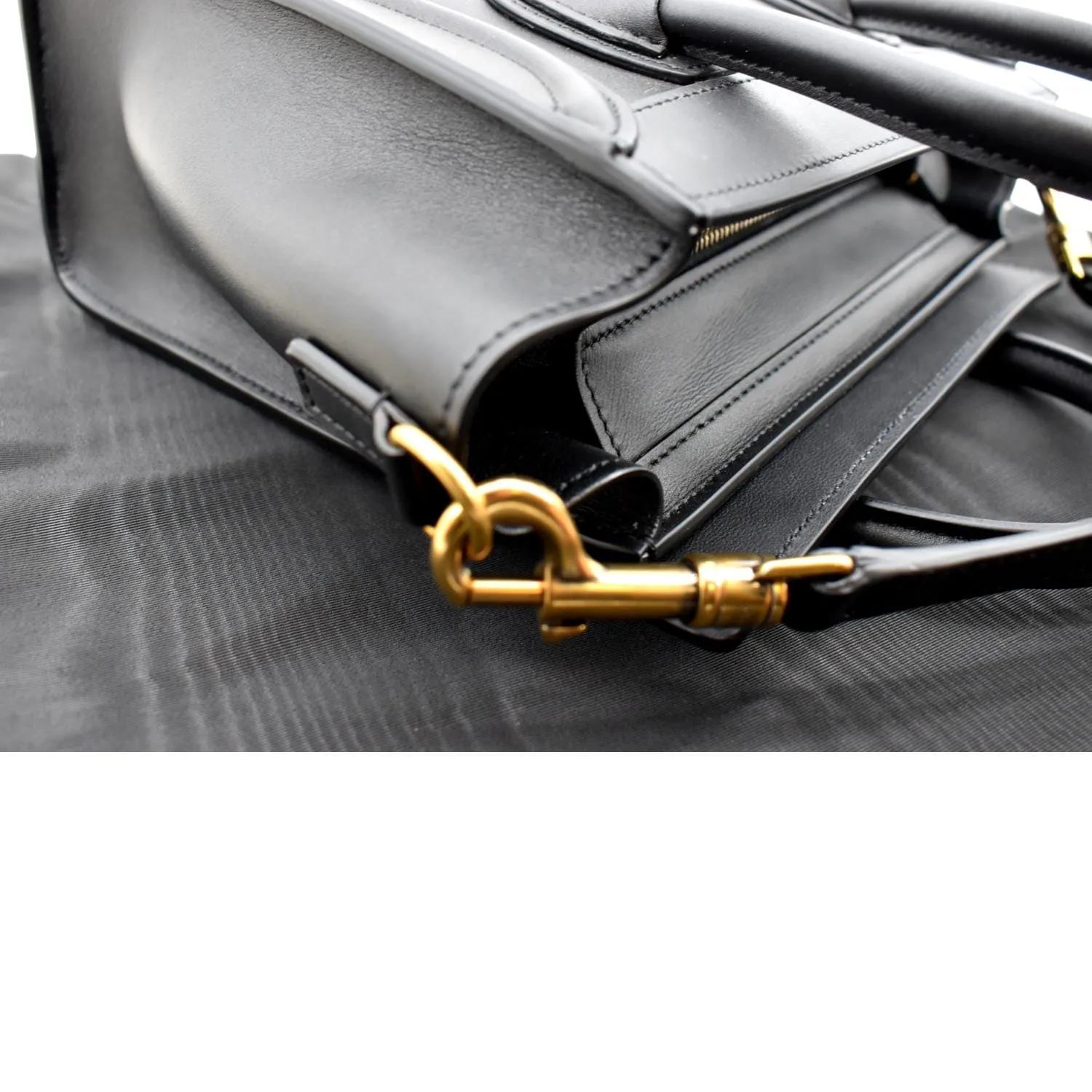CELINE Nano Luggage Smooth Leather Tote Crossbody Bag Black