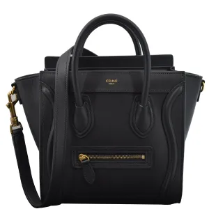 CELINE Nano Luggage Smooth Leather Tote Crossbody Bag Black