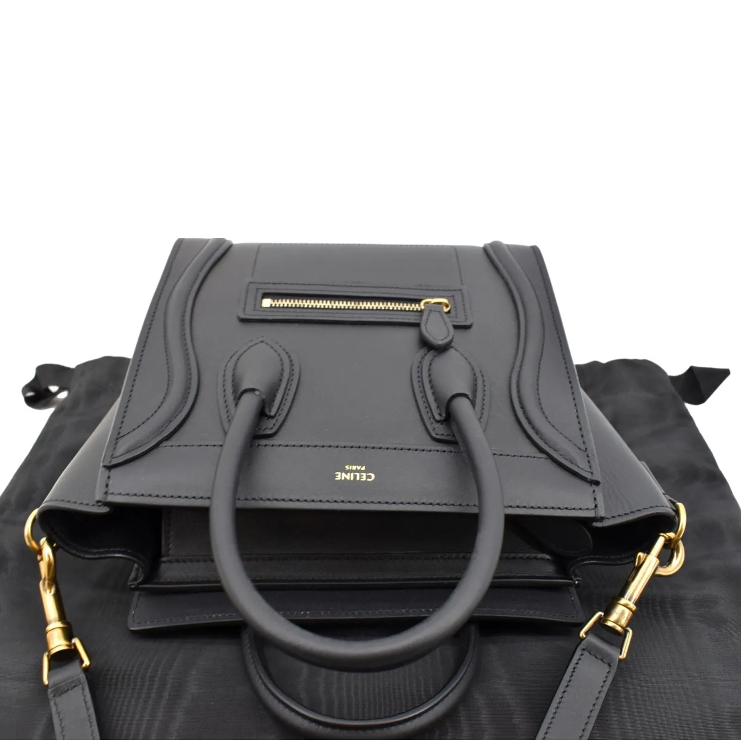 CELINE Nano Luggage Smooth Leather Tote Crossbody Bag Black