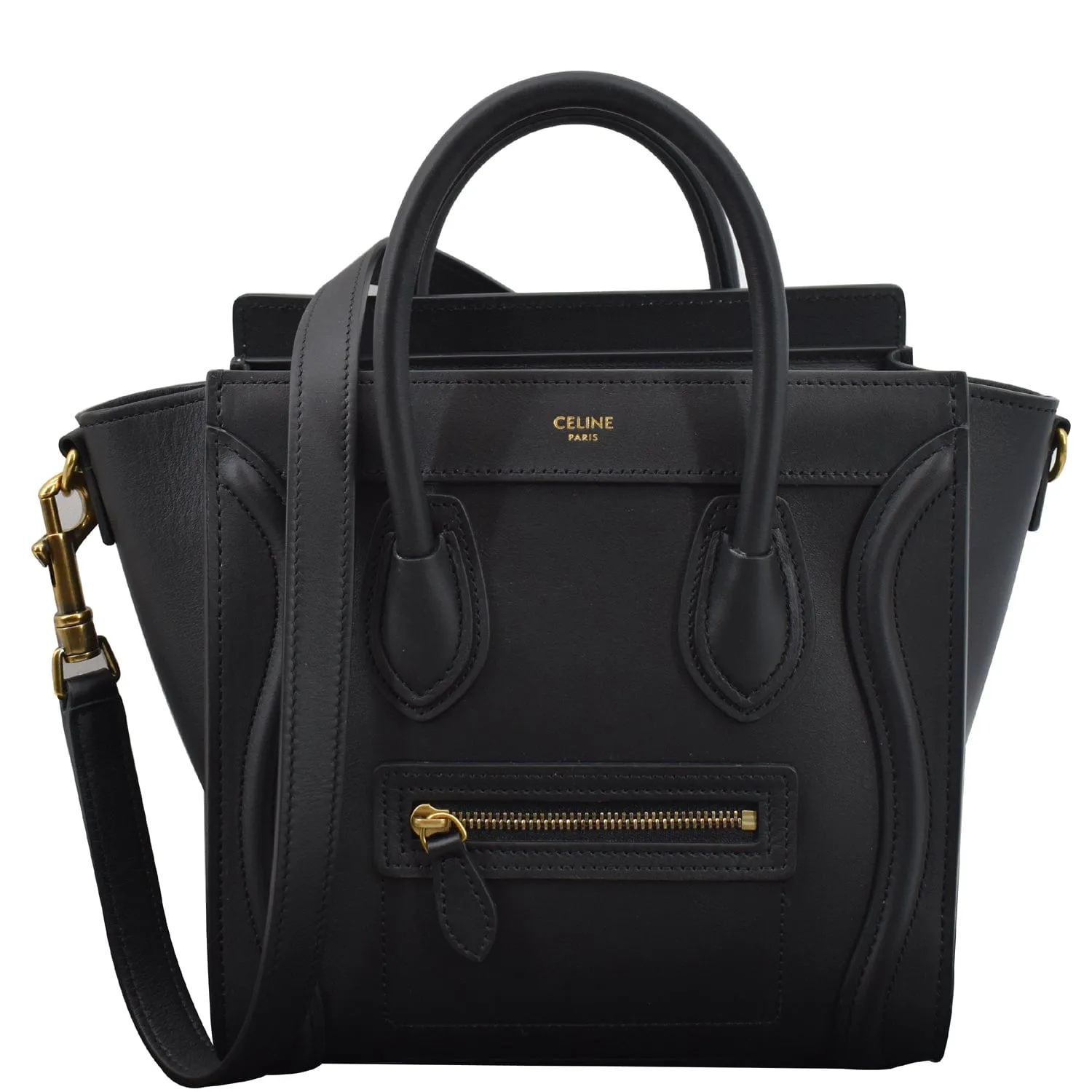 CELINE Nano Luggage Smooth Leather Tote Crossbody Bag Black