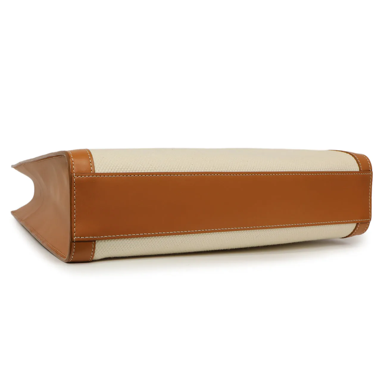 Celine Natural Tan Canvas Calfskin Logo Print Small Vertical Cabas