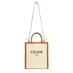 Celine Natural Tan Canvas Calfskin Logo Print Small Vertical Cabas