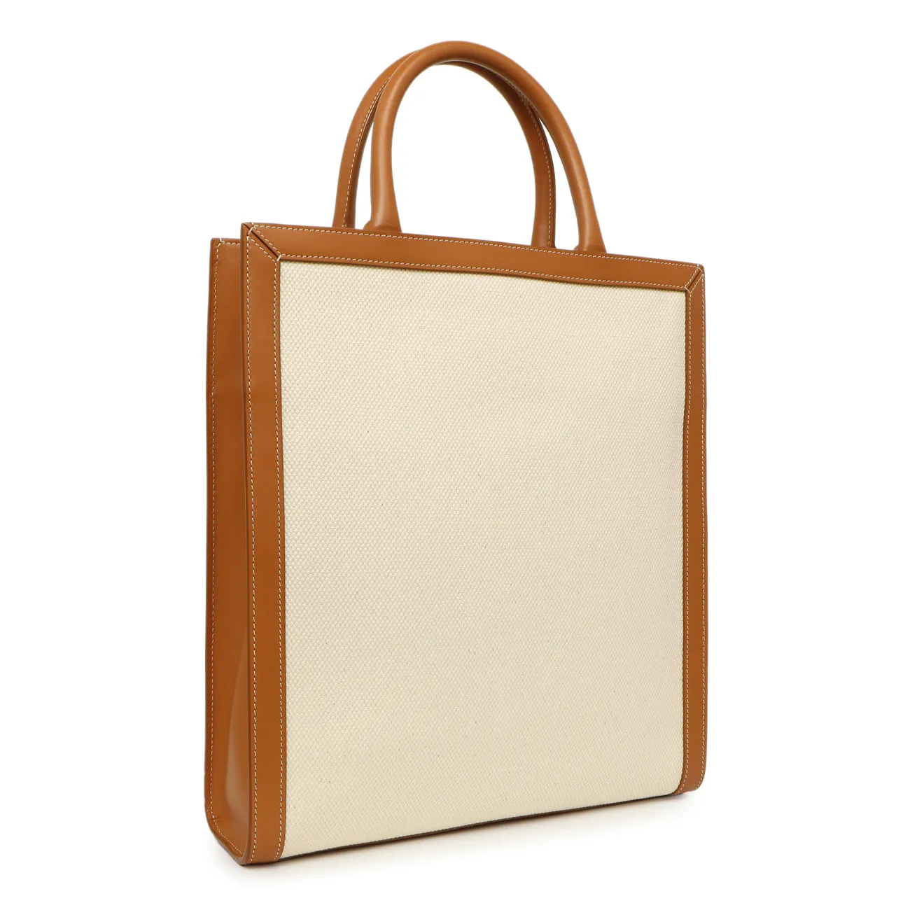 Celine Natural Tan Canvas Calfskin Logo Print Small Vertical Cabas