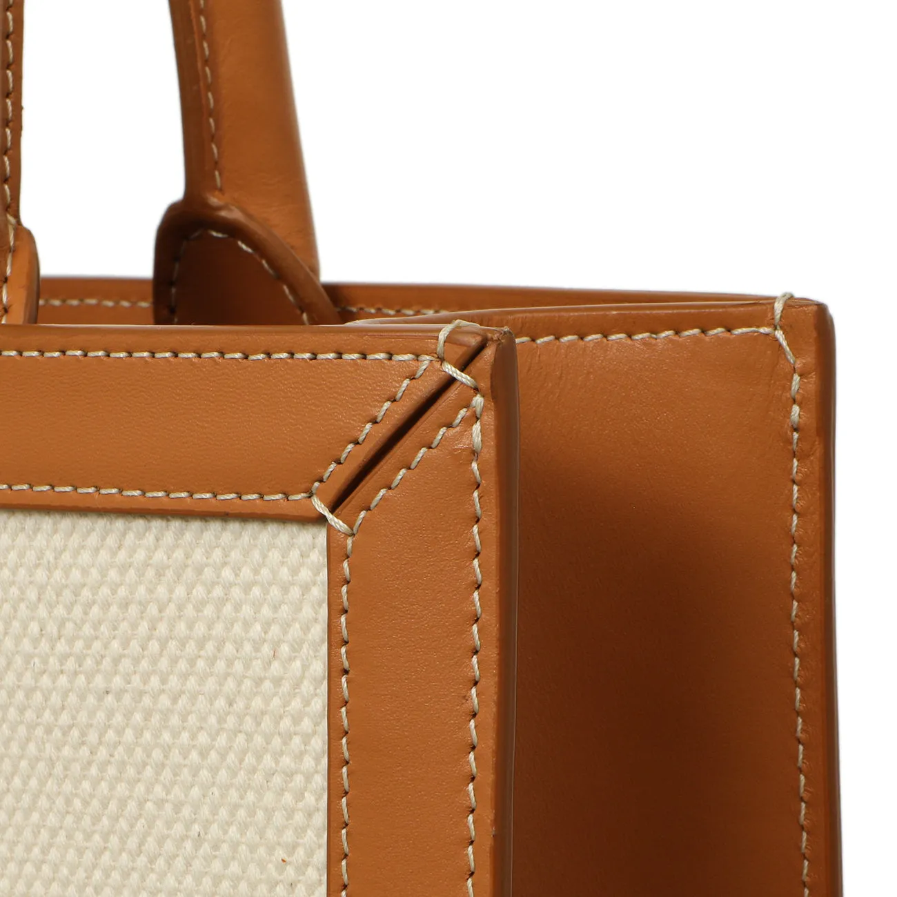 Celine Natural Tan Canvas Calfskin Logo Print Small Vertical Cabas