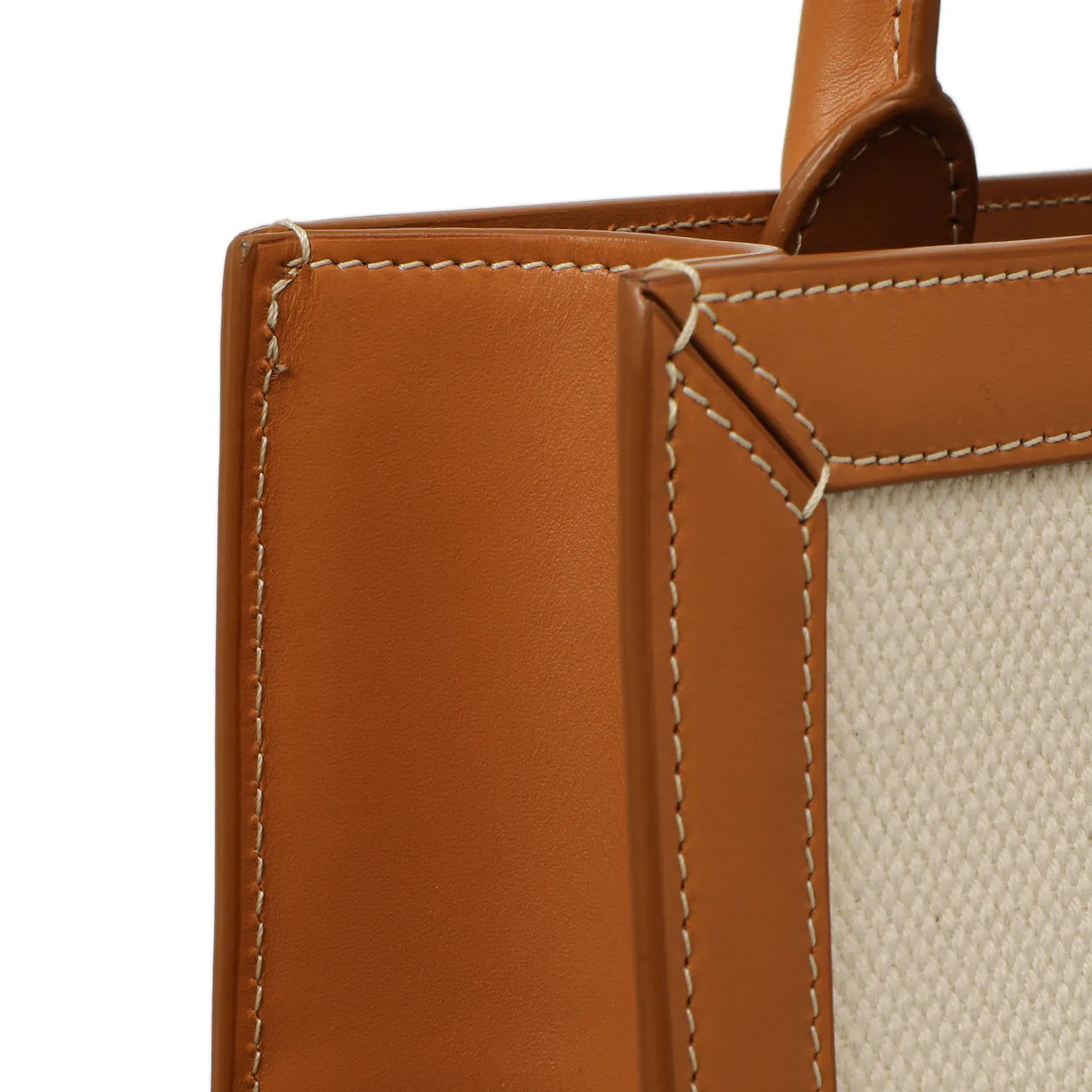 Celine Natural Tan Canvas Calfskin Logo Print Small Vertical Cabas