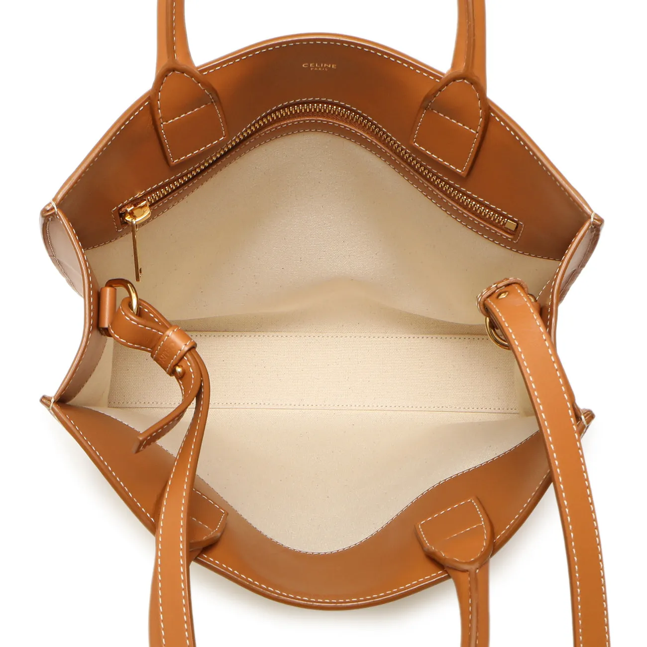 Celine Natural Tan Canvas Calfskin Logo Print Small Vertical Cabas