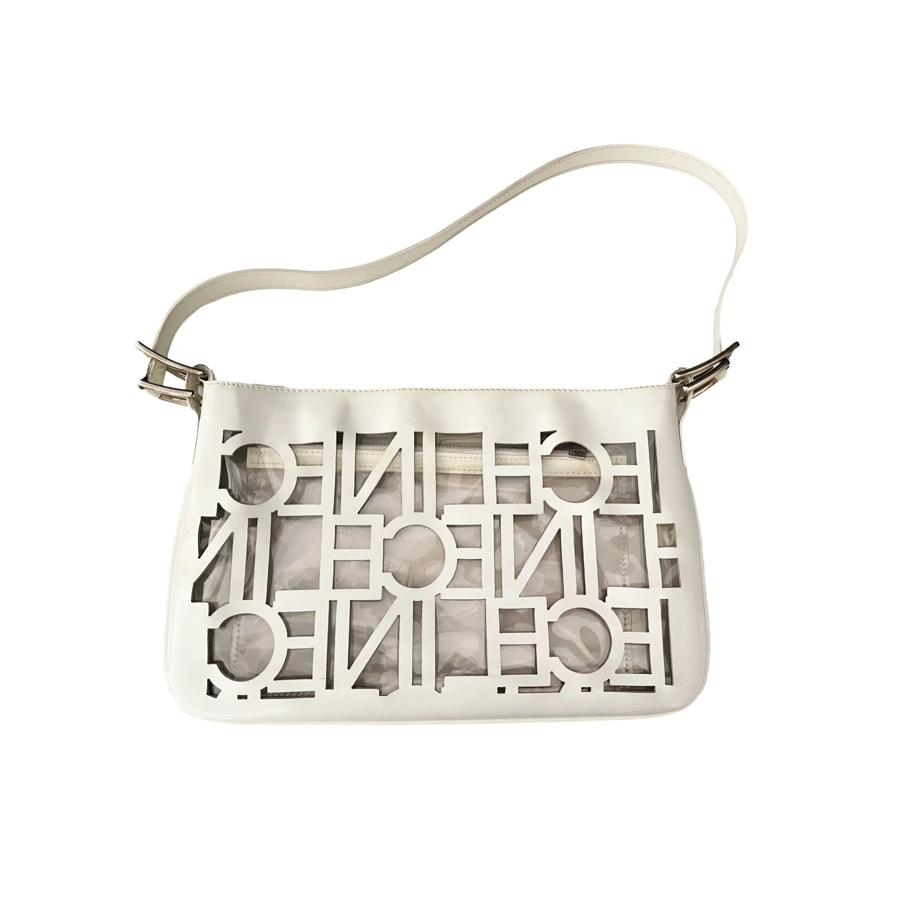 Celine White Cut Out Logo Shoulder Bag