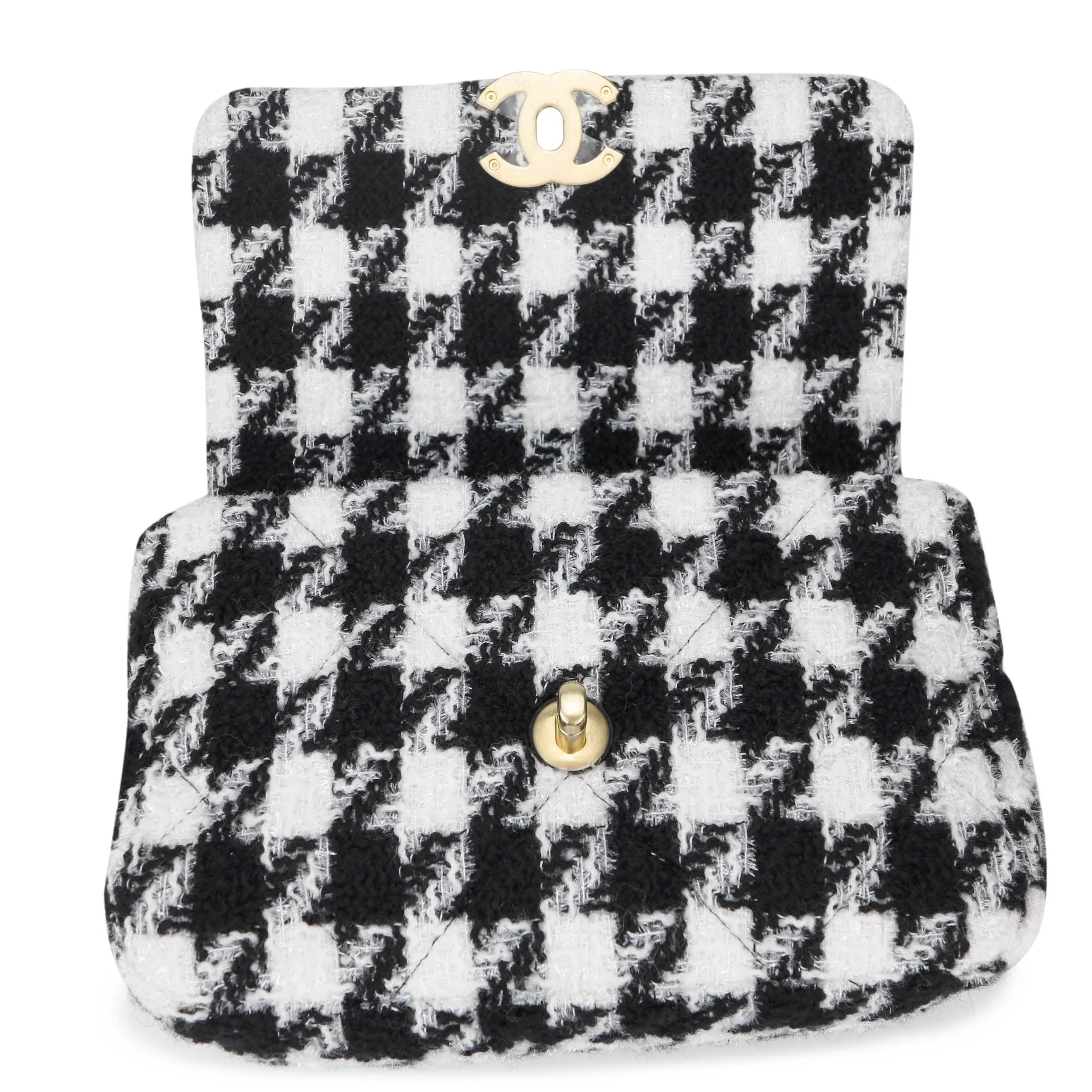 CHANEL 19 Small Flap Bag in Black And White Houndstooth Tweed