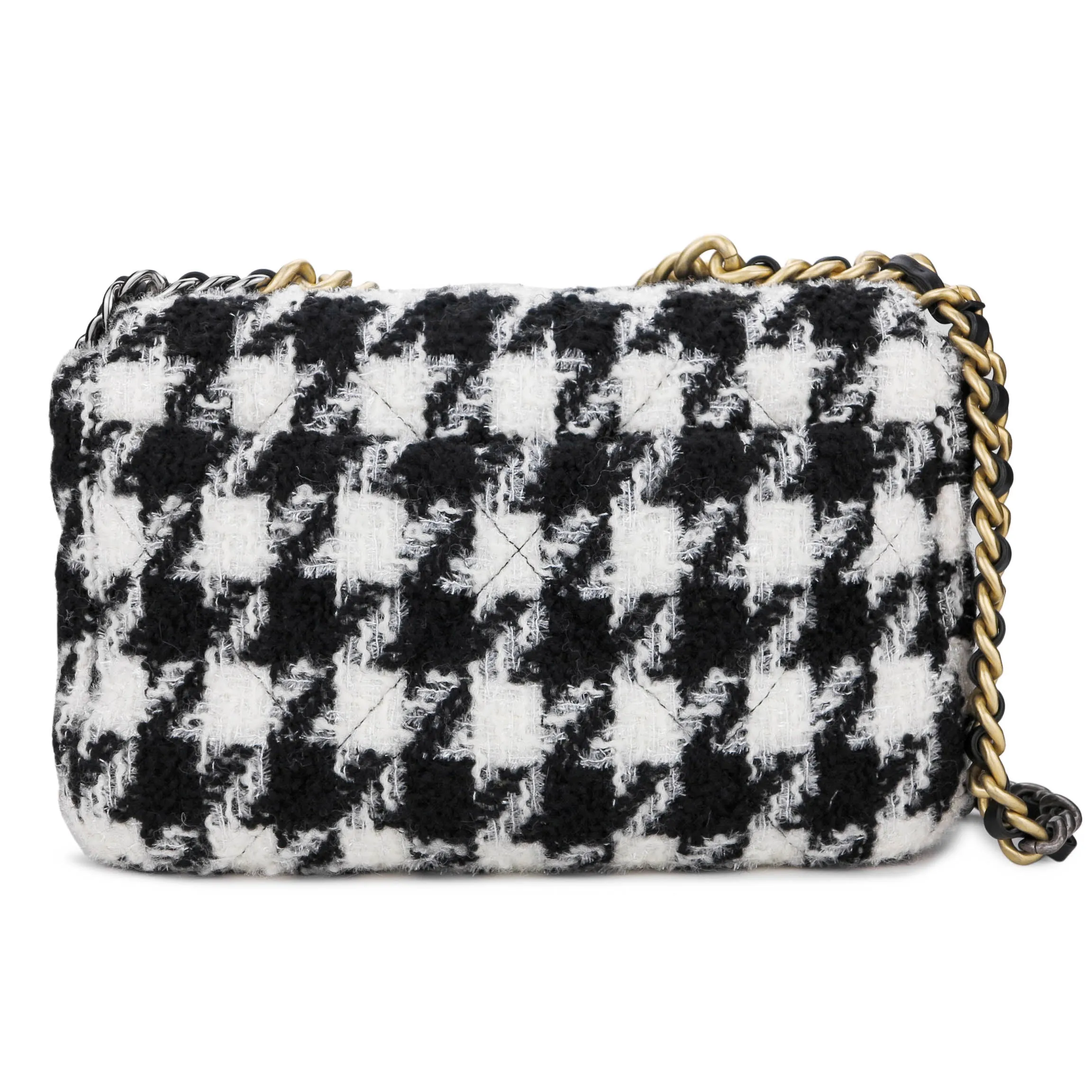 CHANEL 19 Small Flap Bag in Black And White Houndstooth Tweed