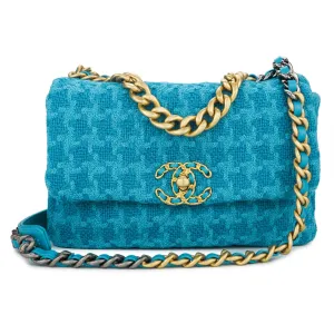 CHANEL 19 Small Flap Bag in Turquoise Houndstooth Tweed