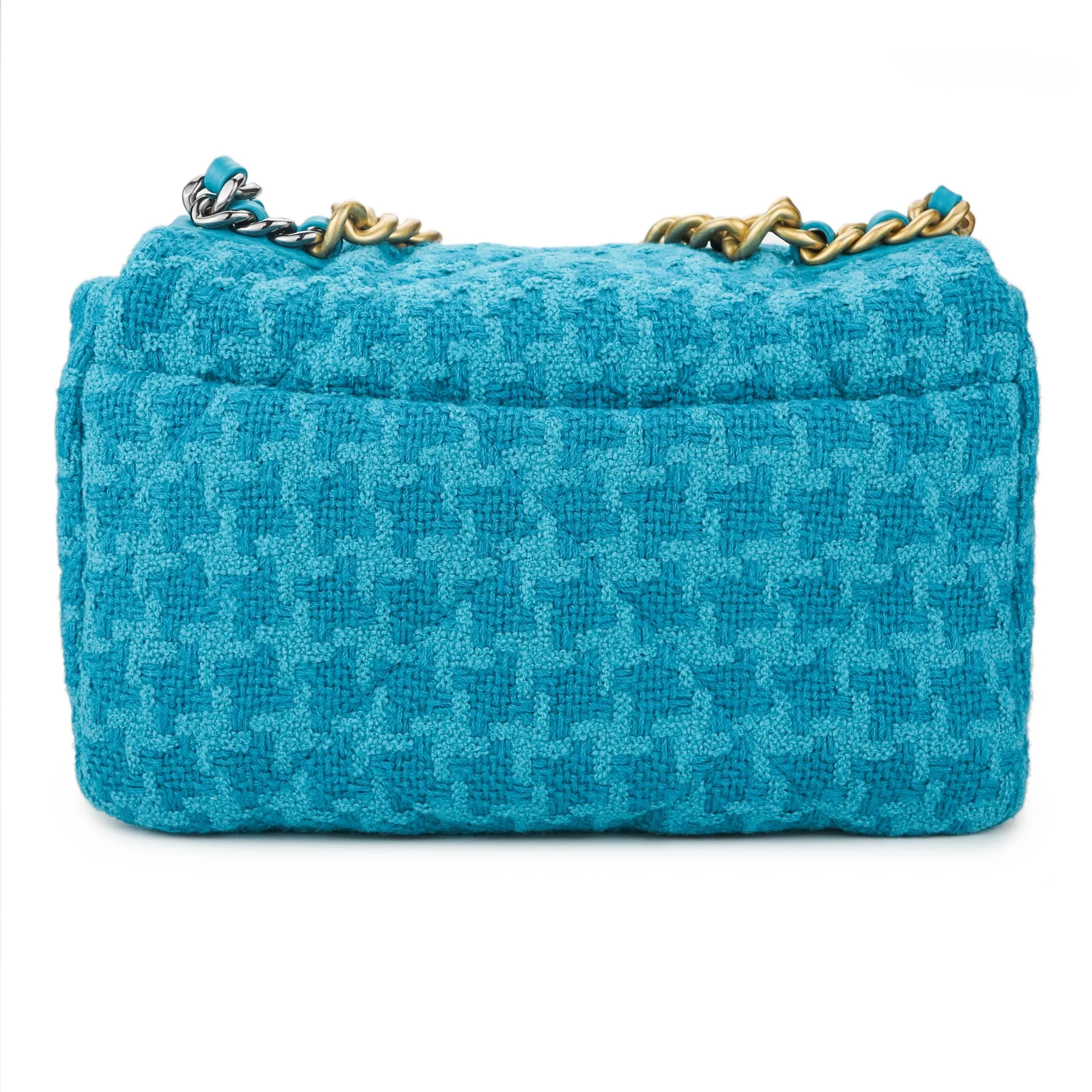 CHANEL 19 Small Flap Bag in Turquoise Houndstooth Tweed