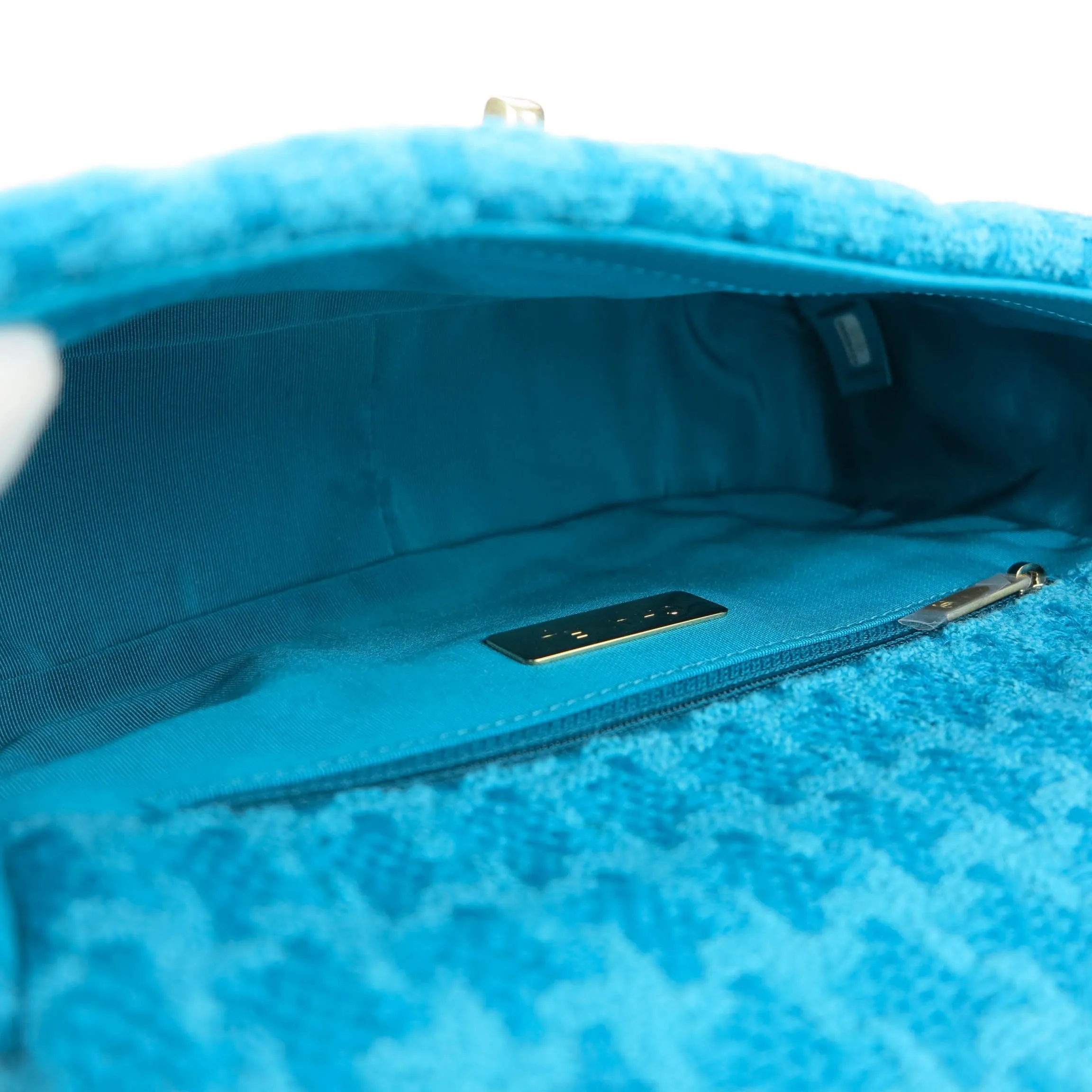 CHANEL 19 Small Flap Bag in Turquoise Houndstooth Tweed