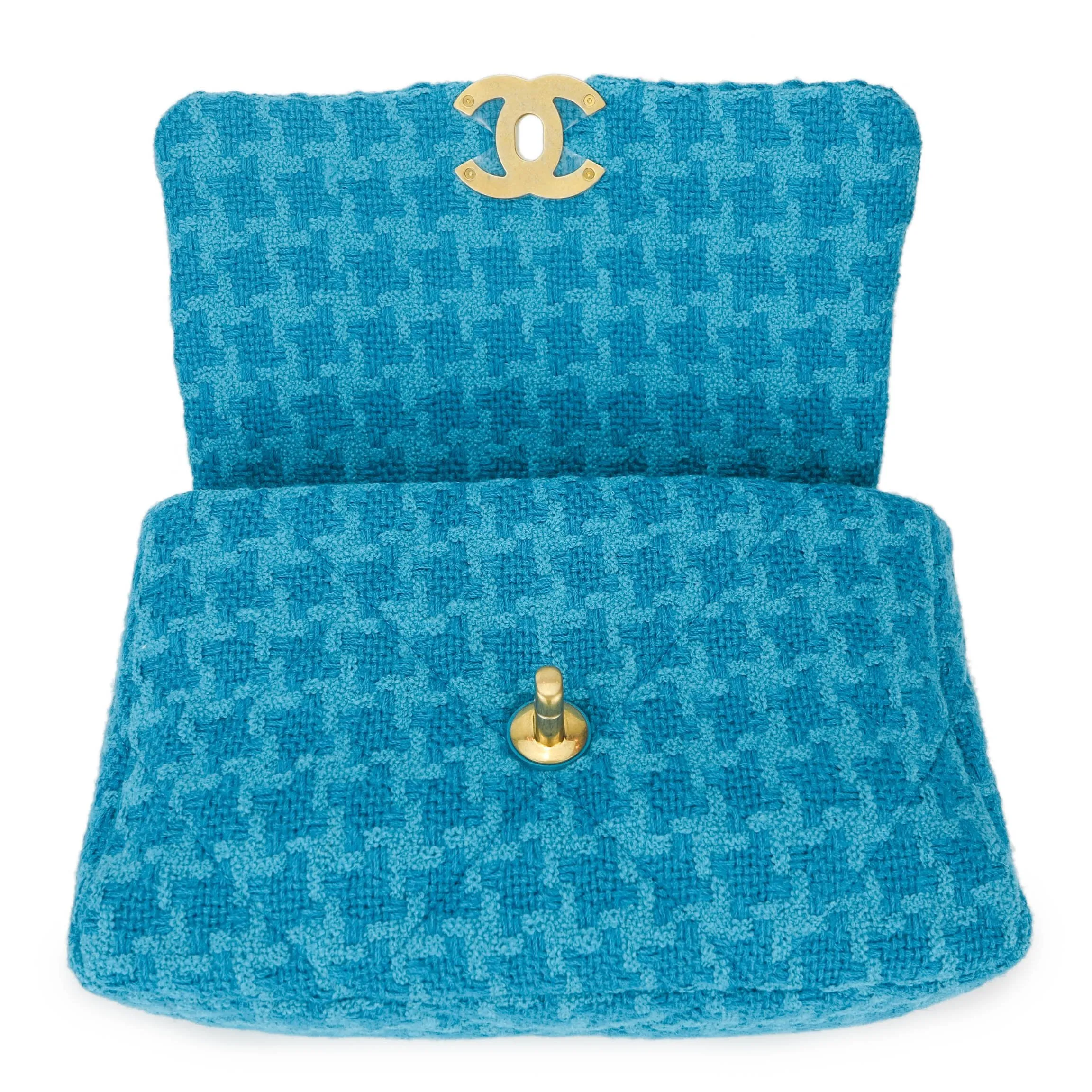CHANEL 19 Small Flap Bag in Turquoise Houndstooth Tweed