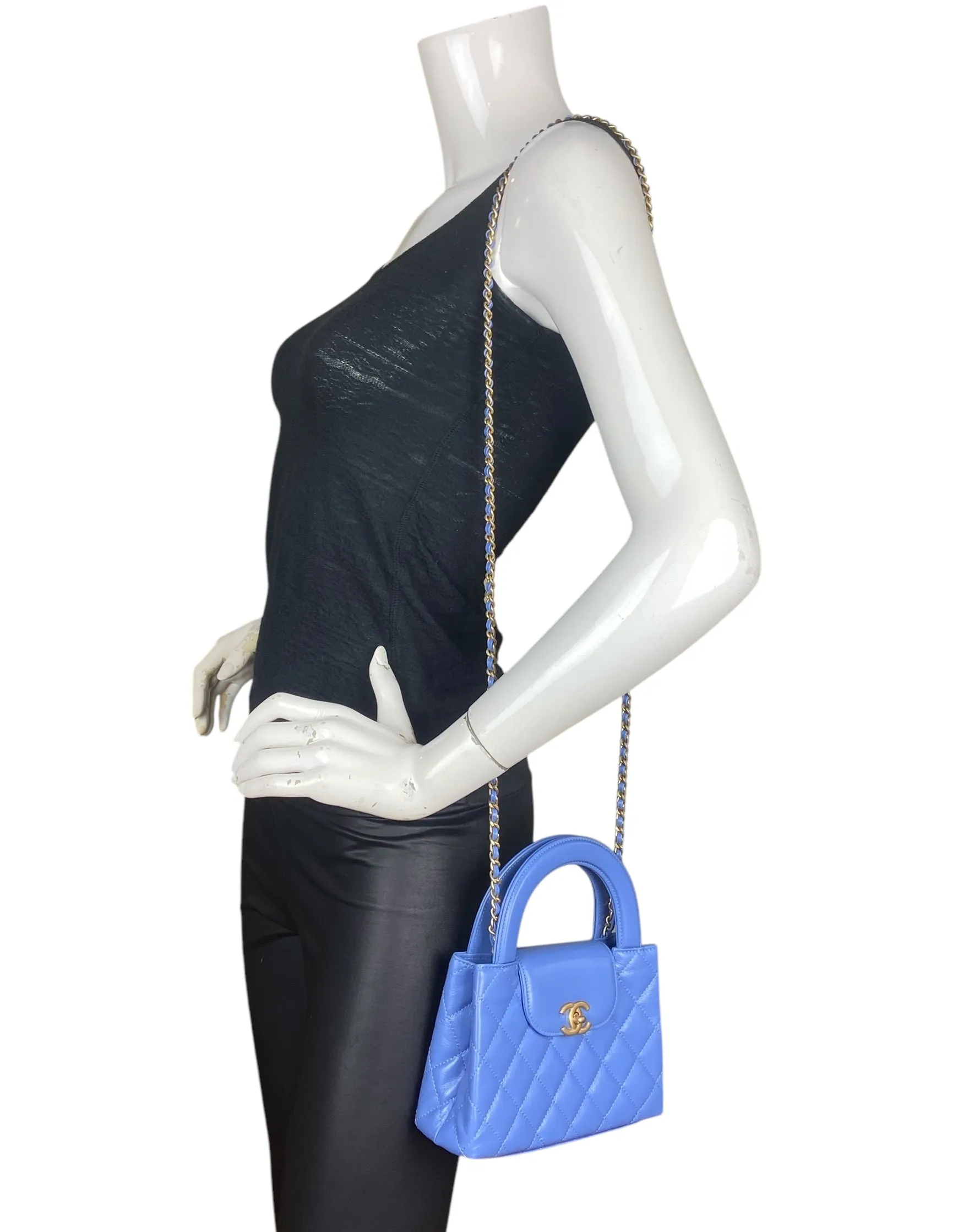 Chanel 2025 Blue Calfskin Quilted Nano Kelly Shopper