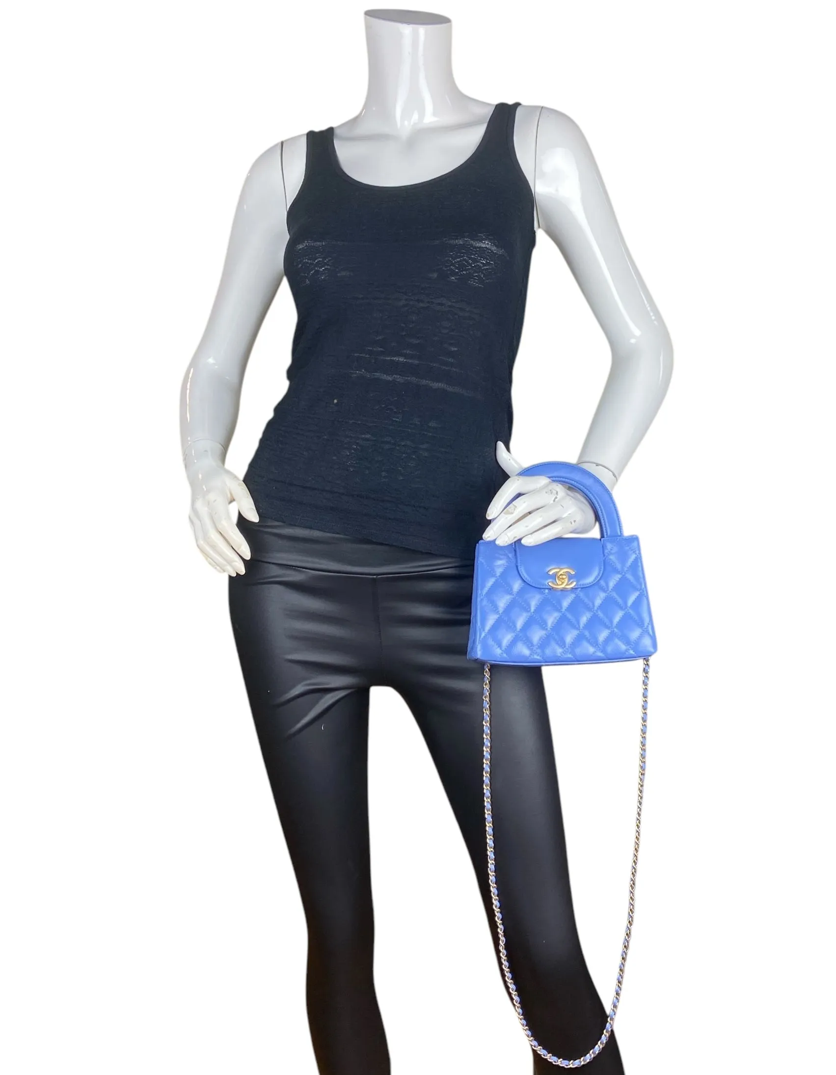 Chanel 2025 Blue Calfskin Quilted Nano Kelly Shopper