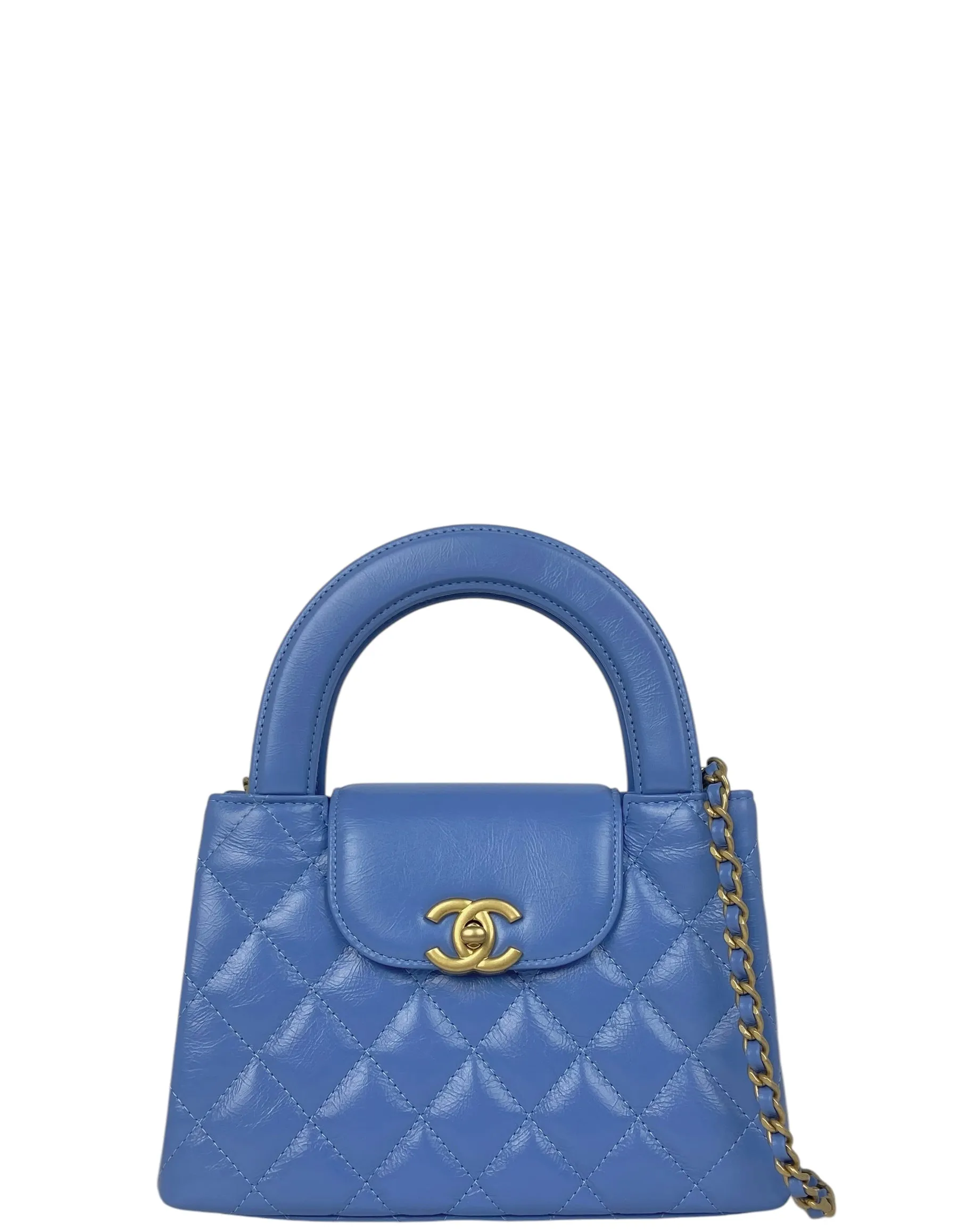 Chanel 2025 Blue Calfskin Quilted Nano Kelly Shopper