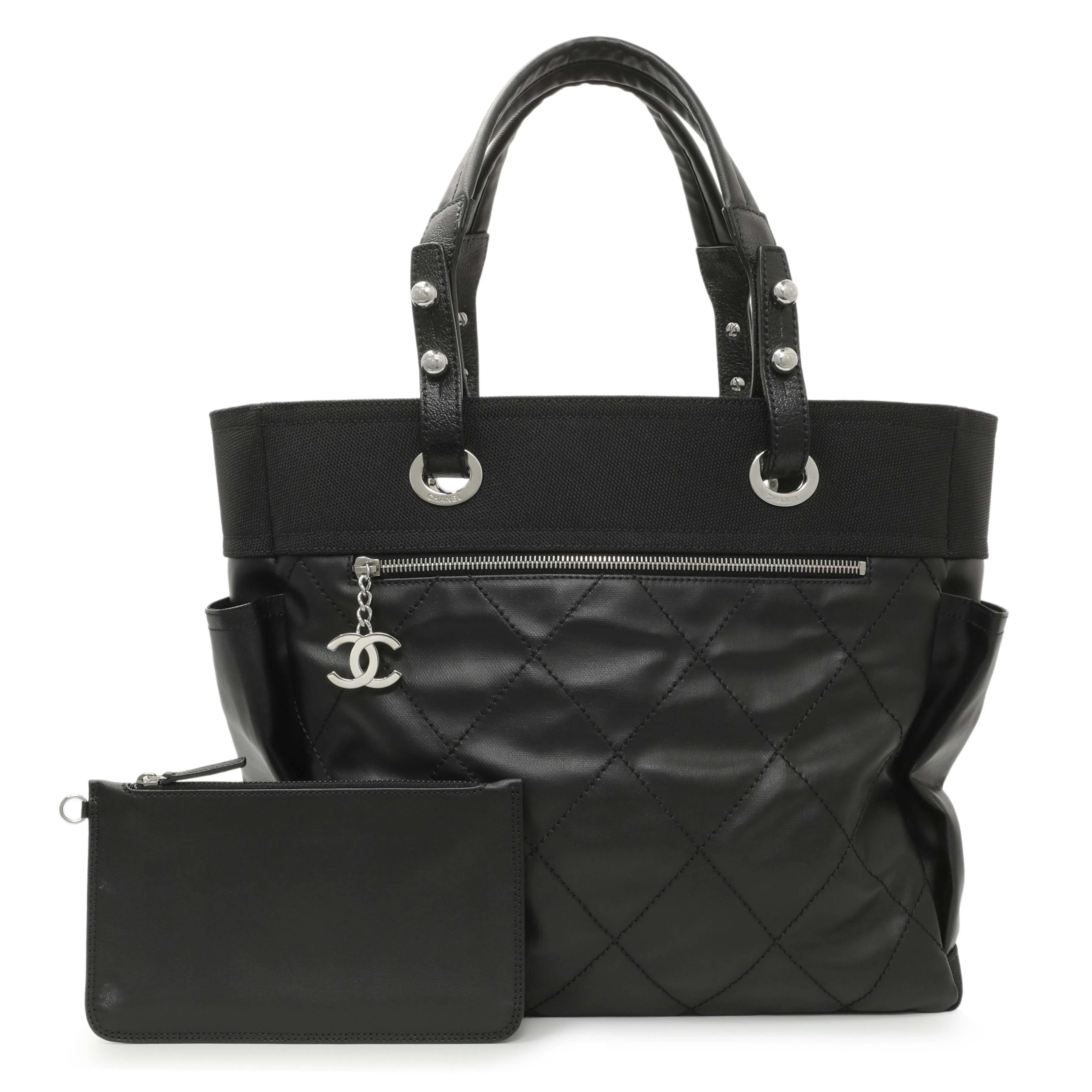 Chanel Black Coated Canvas Large Paris Biarritz Tote