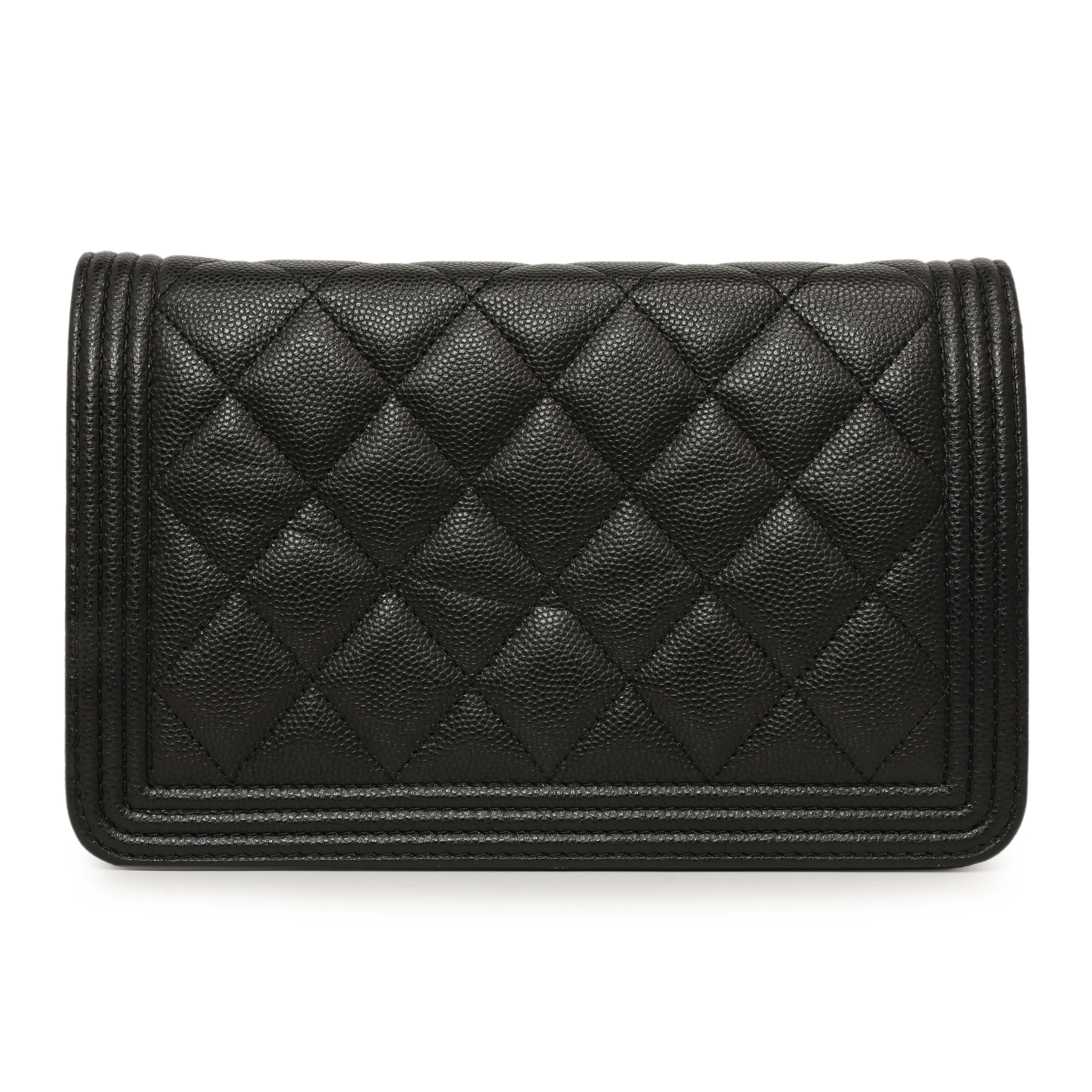 Chanel Black Quilted Caviar Boy Wallet On Chain WOC