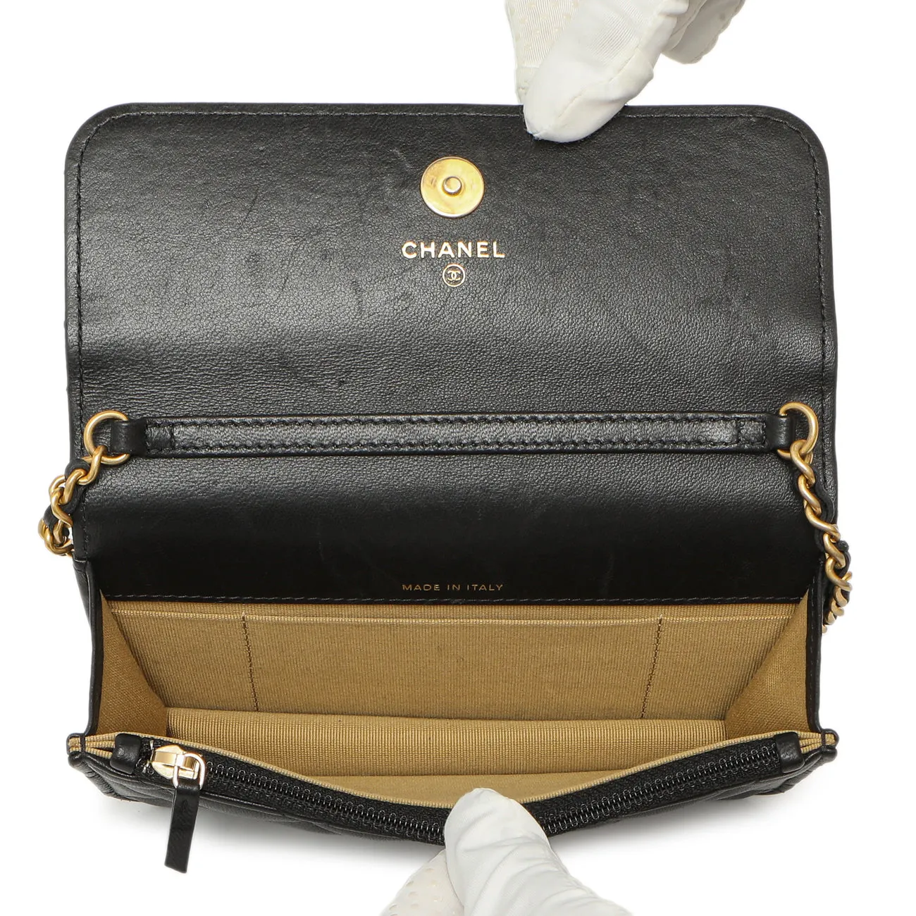Chanel Black Quilted Lambskin Pearl Crush Clutch with Chain