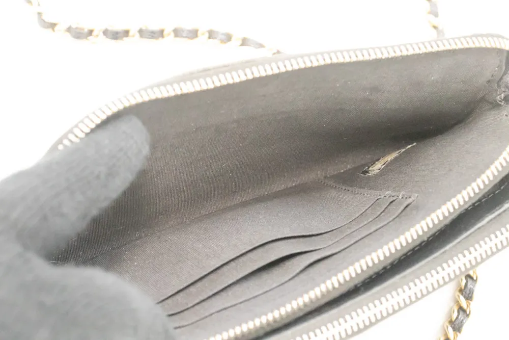 CHANEL Boy Black Caviar Wallet On Chain WOC Double Zip Shoulder n35