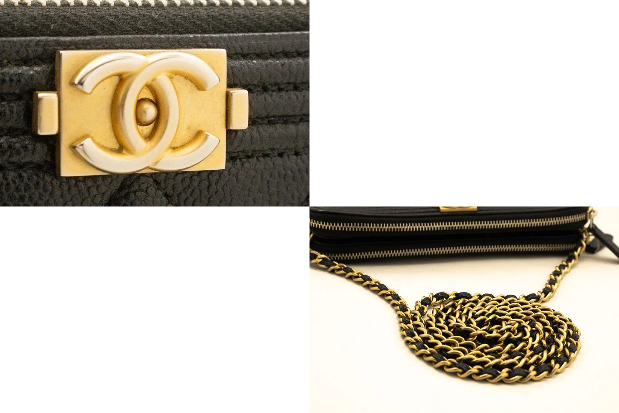 CHANEL Boy Black Caviar Wallet On Chain WOC Double Zip Shoulder n35