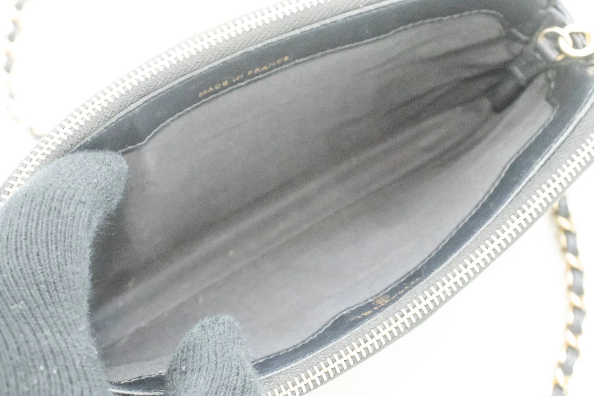 CHANEL Boy Black Caviar Wallet On Chain WOC Double Zip Shoulder n35