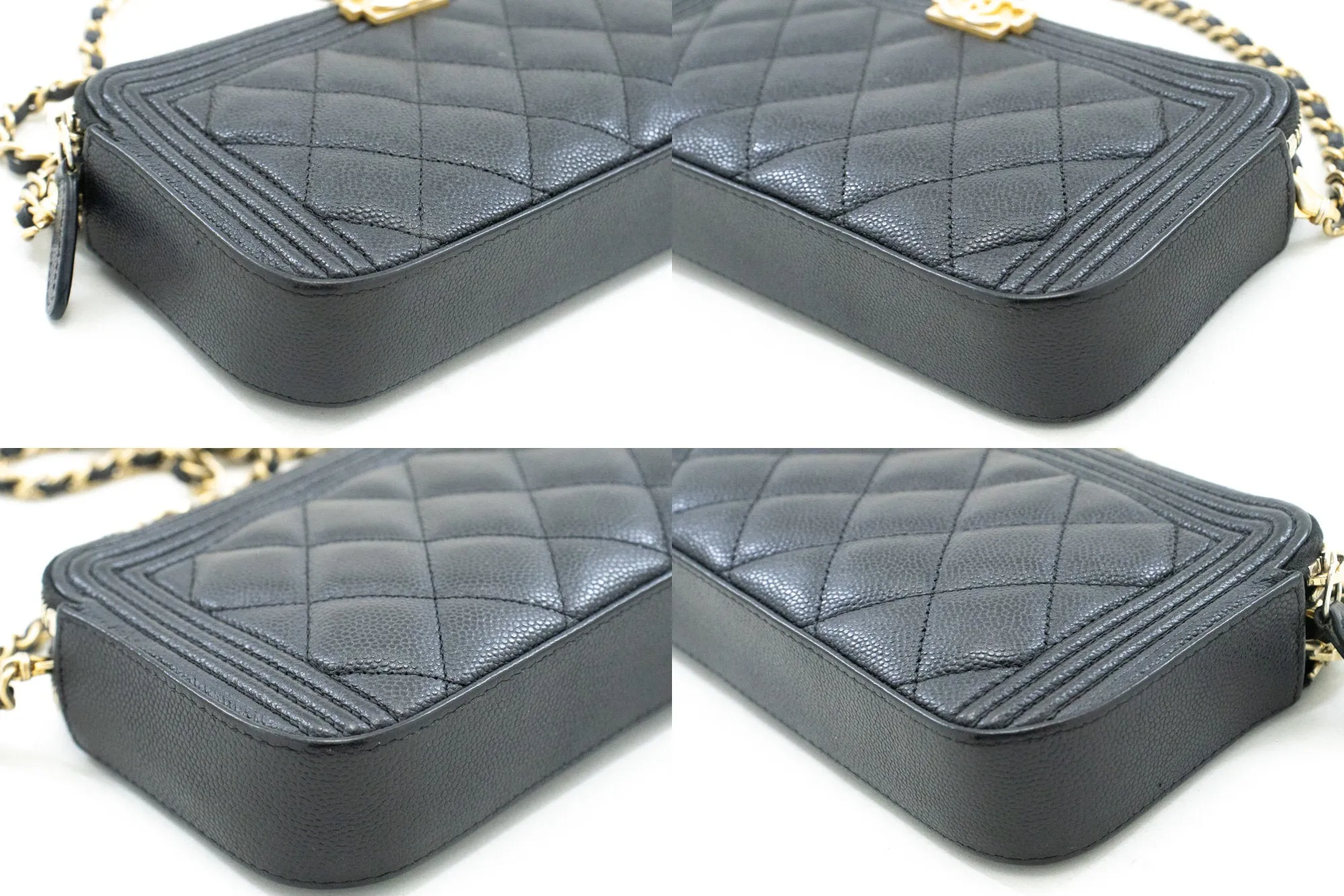 CHANEL Boy Black Caviar Wallet On Chain WOC Double Zip Shoulder n35