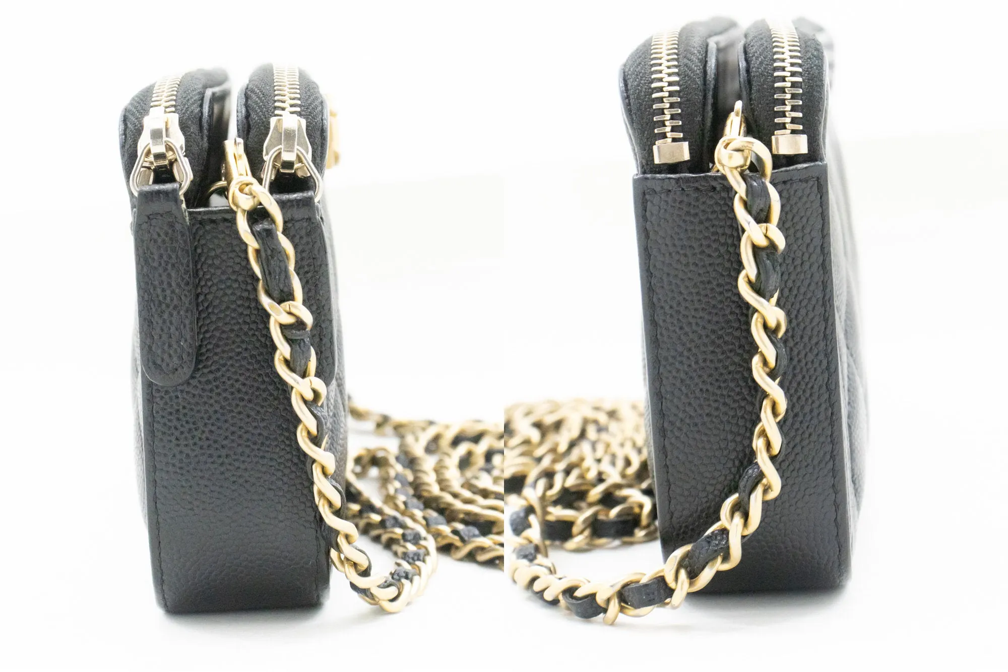 CHANEL Boy Black Caviar Wallet On Chain WOC Double Zip Shoulder n35