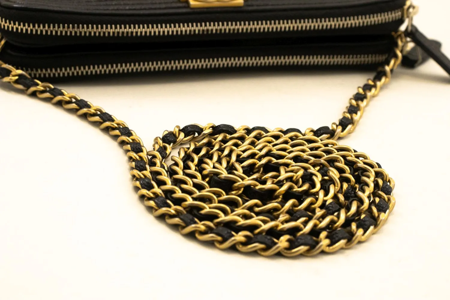 CHANEL Boy Black Caviar Wallet On Chain WOC Double Zip Shoulder n35