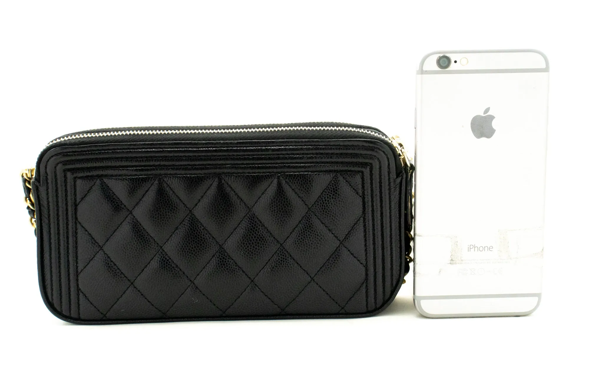 CHANEL Boy Black Caviar Wallet On Chain WOC Double Zip Shoulder n35